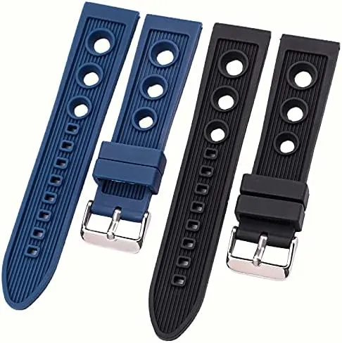 Replacement Watch Straps Silicone Watch Band Bracelet 22mm Black Blue Women Men Rubber Watch Strap Stainless Steel Polished Pin Buckle (Band Color : Blue, Band Width : 22mm)