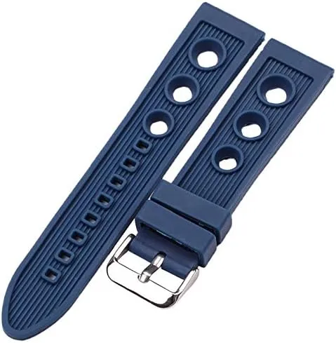 Replacement Watch Straps Silicone Watch Band Bracelet 22mm Black Blue Women Men Rubber Watch Strap Stainless Steel Polished Pin Buckle (Band Color : Blue, Band Width : 22mm)
