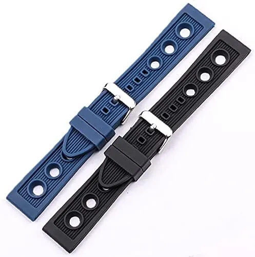 Replacement Watch Straps Silicone Watch Band Bracelet 22mm Black Blue Women Men Rubber Watch Strap Stainless Steel Polished Pin Buckle (Band Color : Blue, Band Width : 22mm)