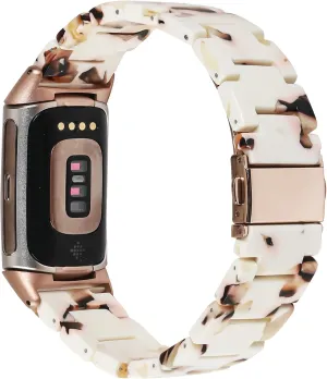 Resin Band Compatible with Fitbit Charge 6/ Fitbit Charge 5, Waterproof & Lightweight Bracelet Wristband Replacement with Stainless Steel Buckle, Fashion Strap for Fitness Tracker Women
