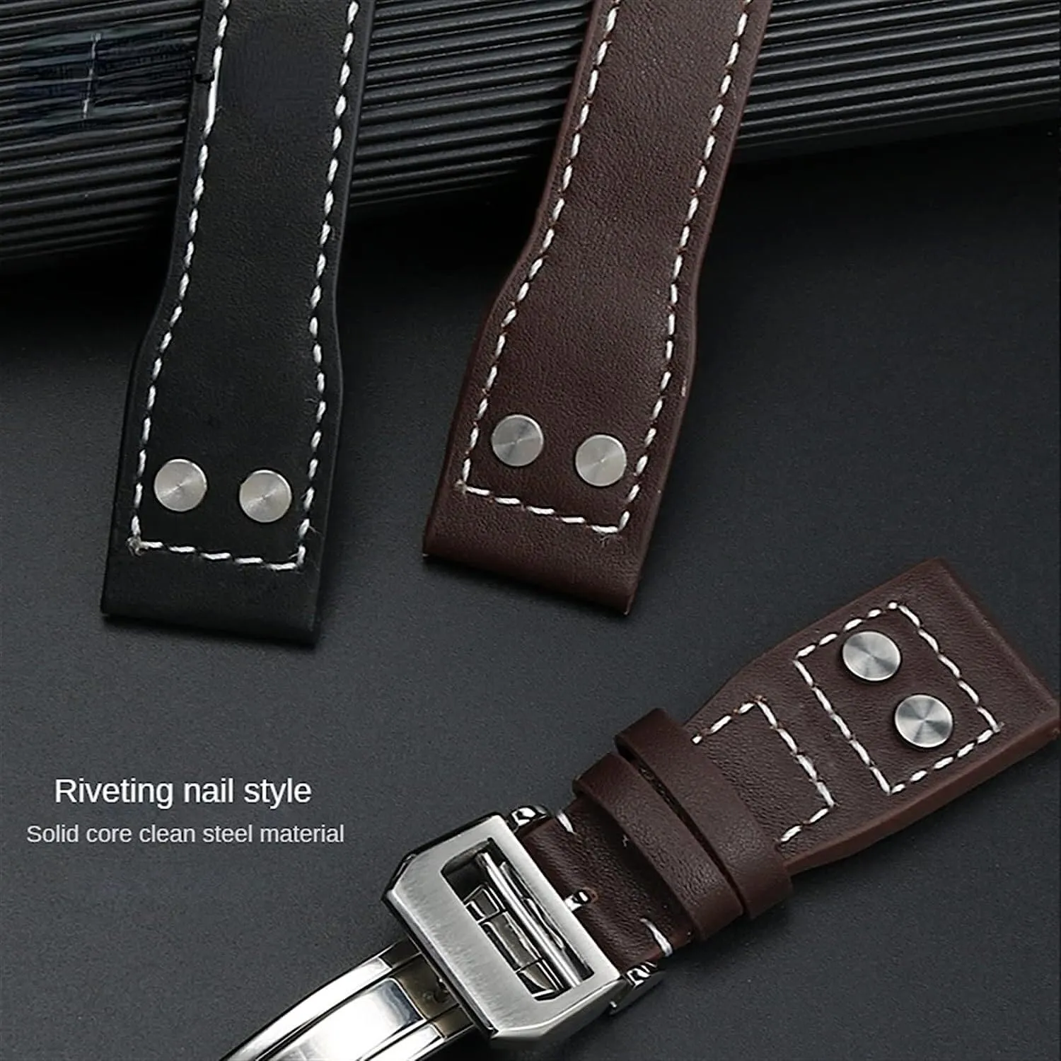Rivet Leather Watch Strap For IWC Pilots Iw500916 Sweat Proof Watch Strap Accessories 21 22mm