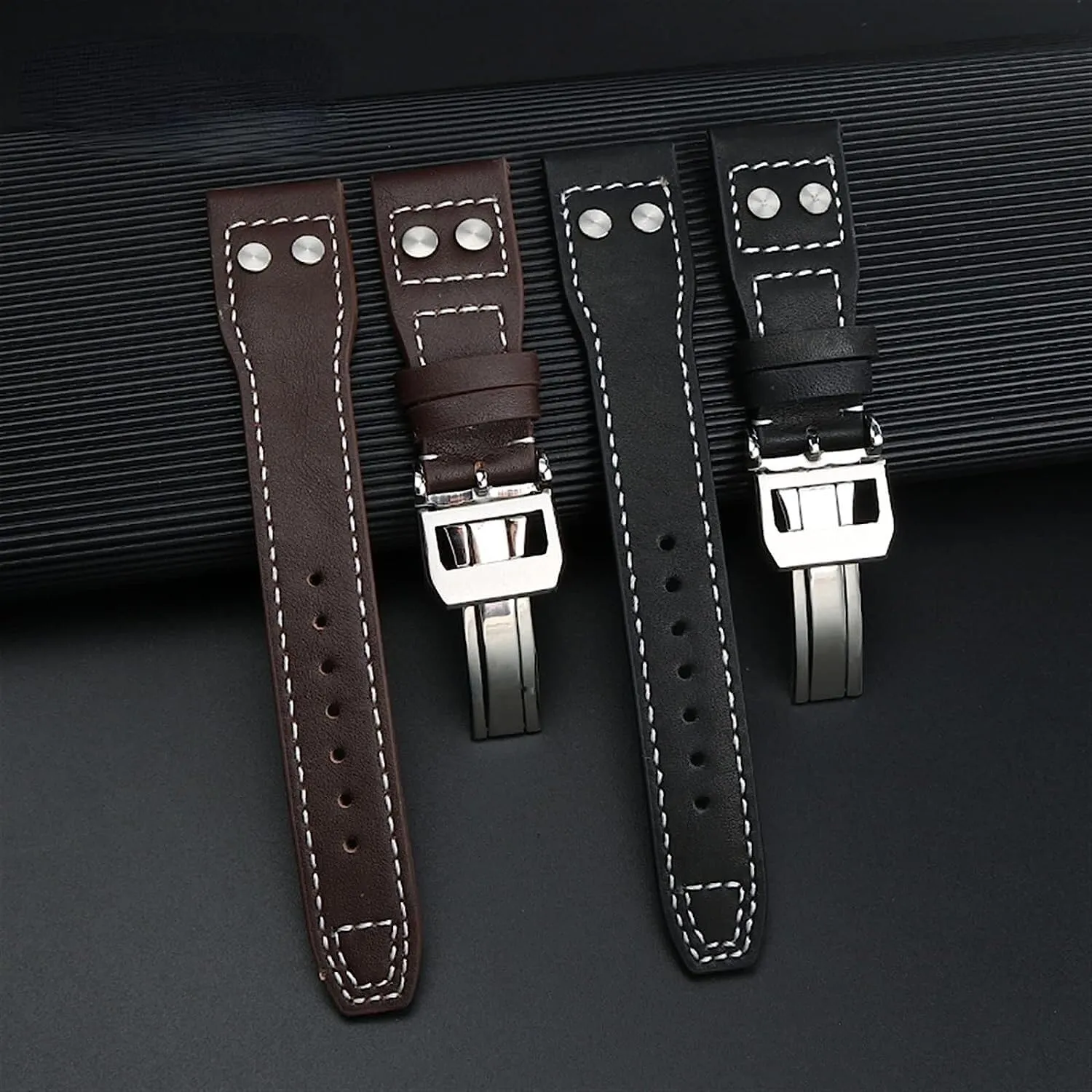 Rivet Leather Watch Strap For IWC Pilots Iw500916 Sweat Proof Watch Strap Accessories 21 22mm