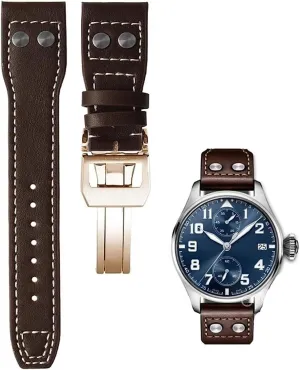 Rivet Leather Watch Strap For IWC Pilots Iw500916 Sweat Proof Watch Strap Accessories 21 22mm