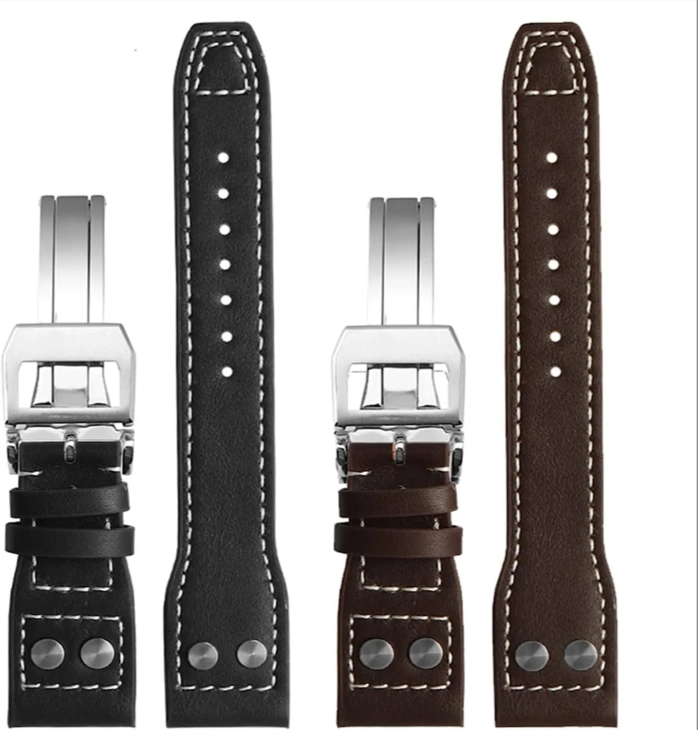 Rivet Leather Watch Strap For IWC Pilots Iw500916 Sweat Proof Watch Strap Accessories 21 22mm