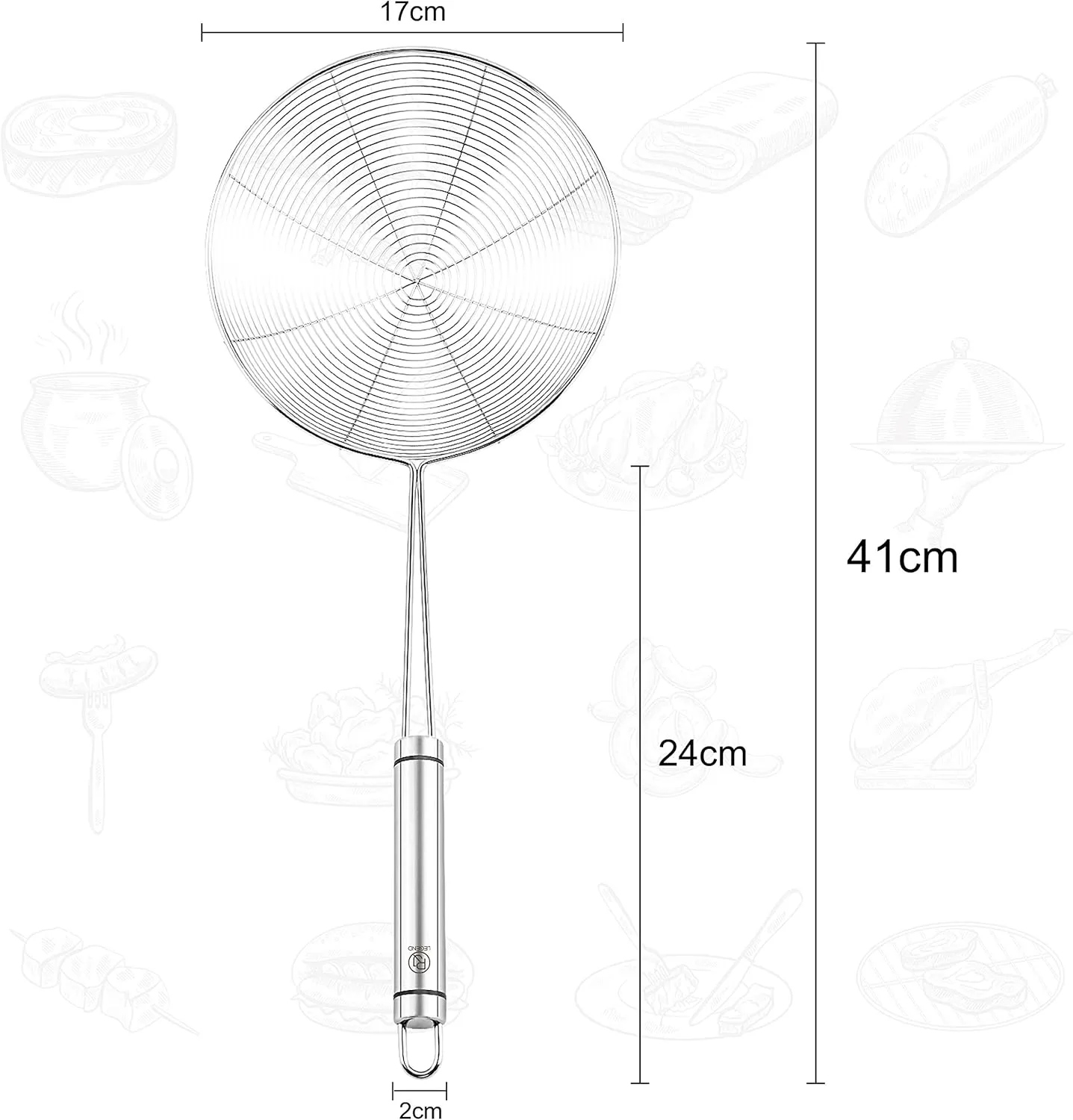 RJ Legend Stainless Steel Kitchen Accessory Utensils Set - Spider Wired Pasta & Noodle Spoon, Fine Mesh Strainer for Cooking, Anti-Grease Fry Away Ladle, Solidifier Pot, Fat Separator, 7 - Inches