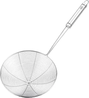 RJ Legend Stainless Steel Kitchen Accessory Utensils Set - Spider Wired Pasta & Noodle Spoon, Fine Mesh Strainer for Cooking, Anti-Grease Fry Away Ladle, Solidifier Pot, Fat Separator, 7 - Inches