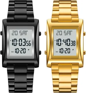 RNONDRY Mens Digital Watch for Men Womens, Rectangle Stainless Steel Watches, Men's Wristwatch Waterproof Black Watch