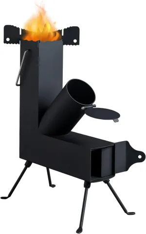 Rocket Stove with Pot Stand, Portable Camping Wood Stove with Carry Handle and Detachable Feet, Wood Burning Stove with Fire Pocker for Outdoor Heating, Cooking, Fishing, Hunting, Drying Clothes