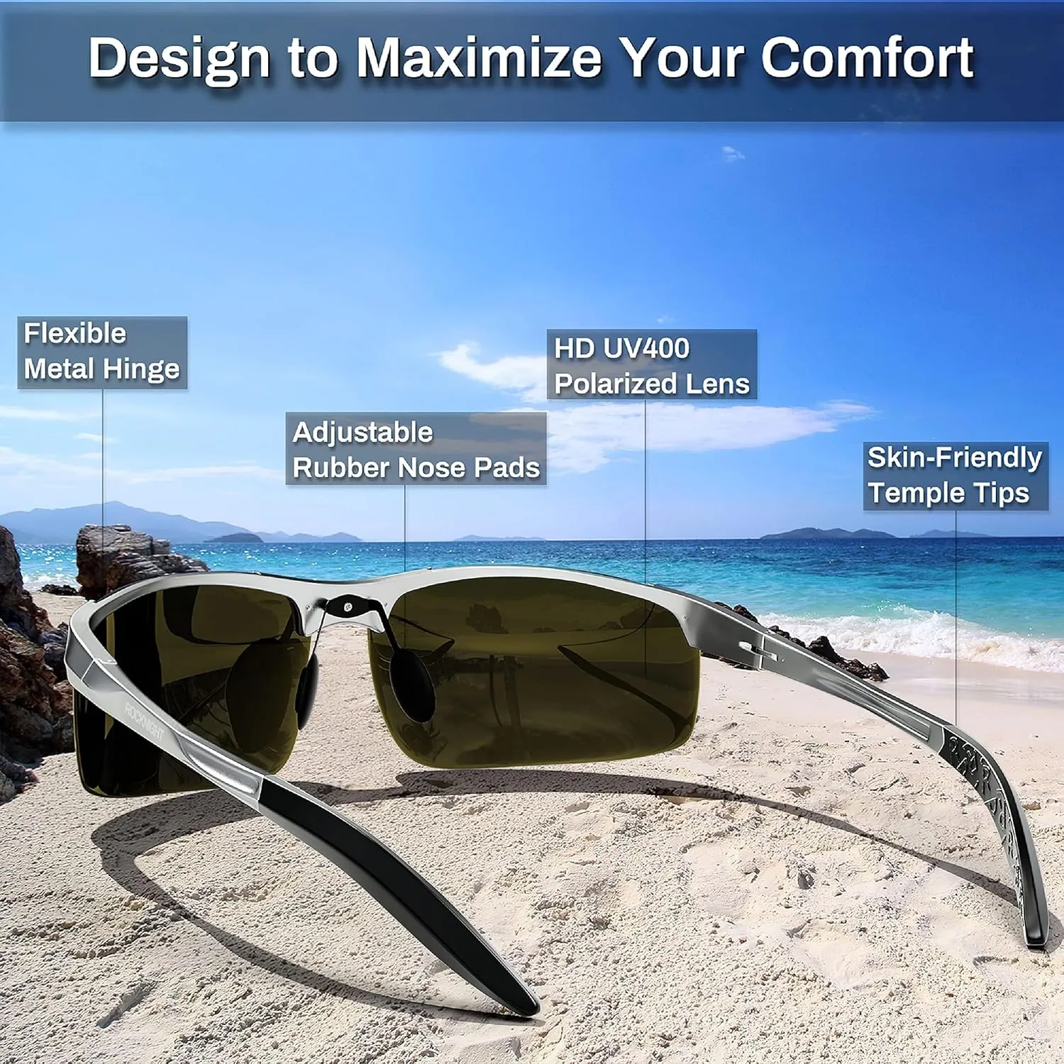 ROCKNIGHT Driving HD Polarized UV400 Protection Ultra light Al-Mg Golf Fishing Outdoor Sunglasses