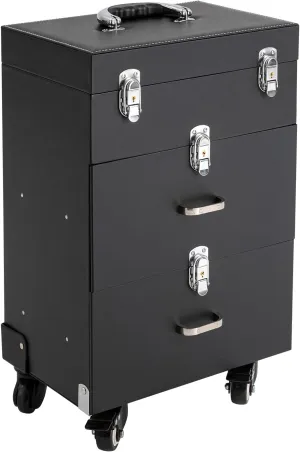 Rolling Makeup Train Case, Large Makeup Trolley Storage Case, Multi-functional Cosmetic Train Case, Makeup Trolley with 360° Swivel Wheels - for Hairstylists Nail Tech Salon Barber - Black