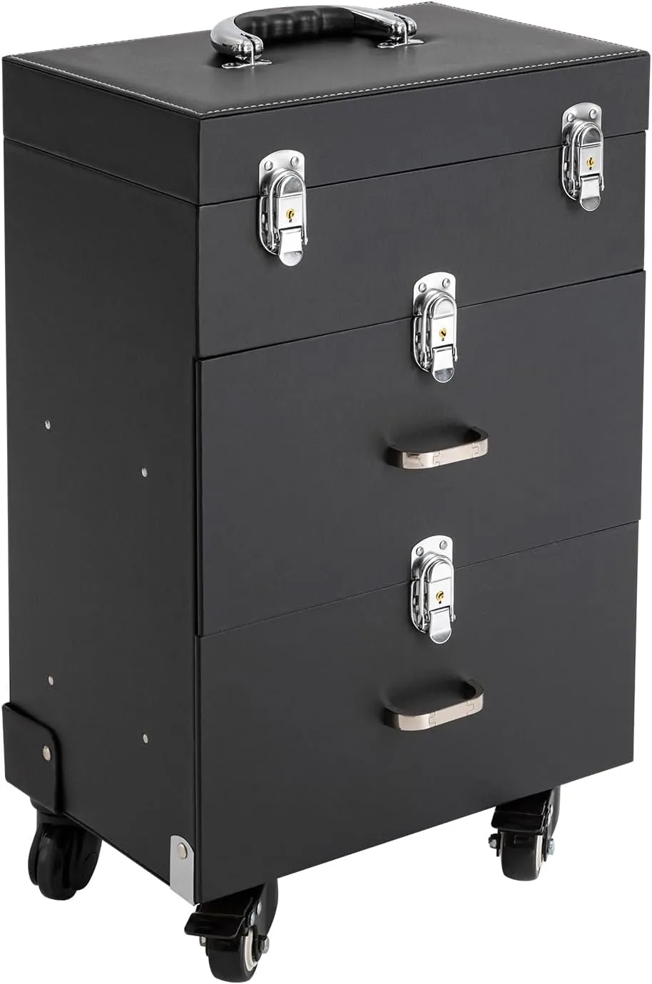 Rolling Makeup Train Case, Large Makeup Trolley Storage Case, Multi-functional Cosmetic Train Case, Makeup Trolley with 360° Swivel Wheels - for Hairstylists Nail Tech Salon Barber - Black