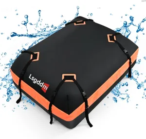 Roof Bag, Waterproof Soft Car Top Carrier Without Rack, 15 Cubic Feet Cargo Carrier for Top of All Vehicles with/Without Rack, Includes Anti-Slip Mat, 4 Door Hooks, Luggage Lock, Storage Bag