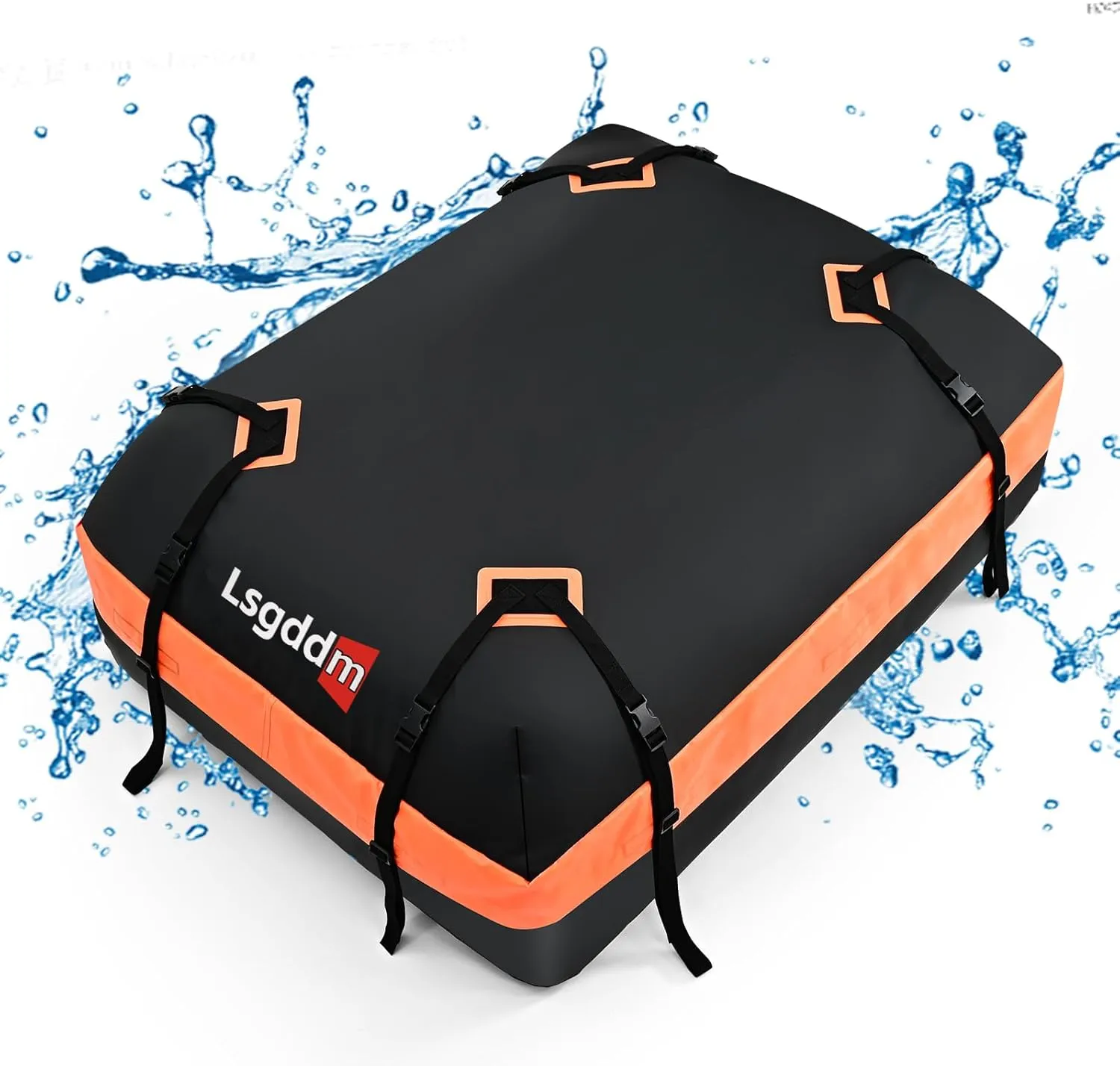 Roof Bag, Waterproof Soft Car Top Carrier Without Rack, 15 Cubic Feet Cargo Carrier for Top of All Vehicles with/Without Rack, Includes Anti-Slip Mat, 4 Door Hooks, Luggage Lock, Storage Bag