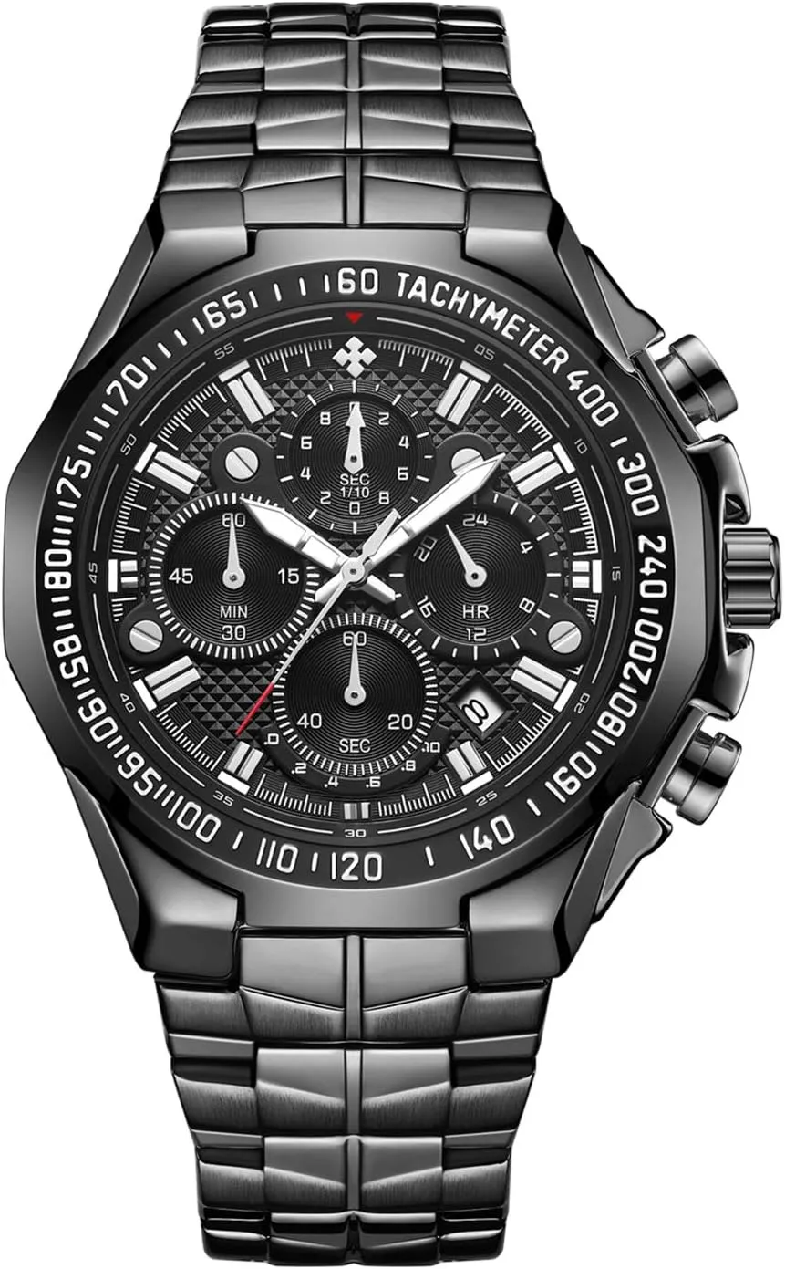 RORIOS Fashion Mens Watches Business Analog Quartz Watches Luminous Stainless Steel Wrist Watch Multifunction Dial Dress Watches for Man