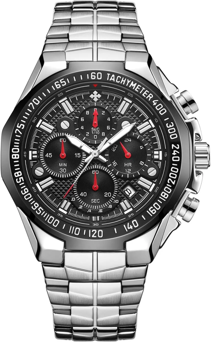 RORIOS Fashion Mens Watches Business Analog Quartz Watches Luminous Stainless Steel Wrist Watch Multifunction Dial Dress Watches for Man