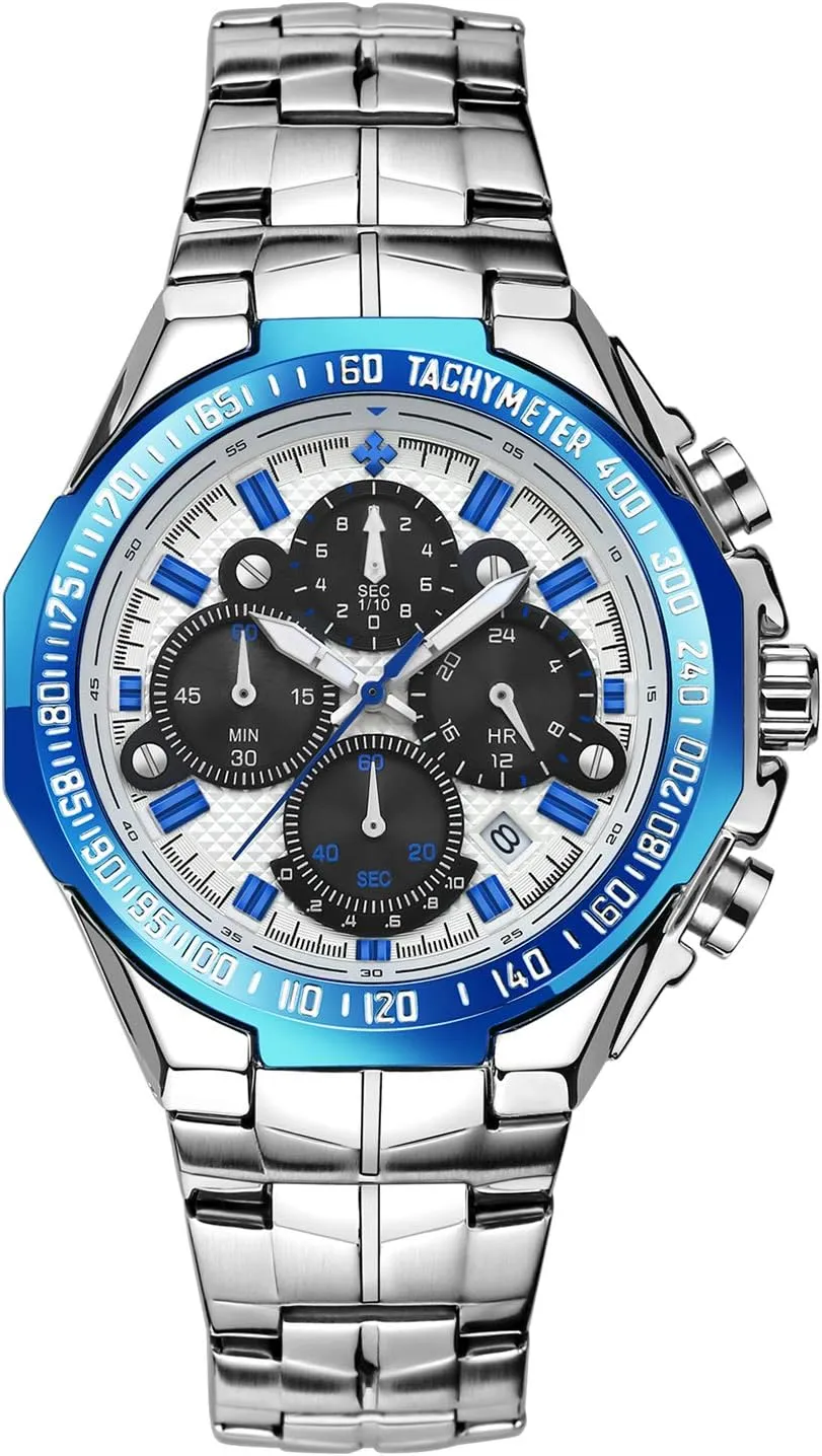 RORIOS Fashion Mens Watches Business Analog Quartz Watches Luminous Stainless Steel Wrist Watch Multifunction Dial Dress Watches for Man