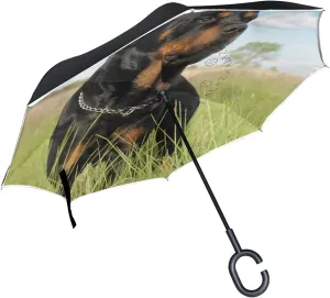Rottweiler Dog Reverse Inverted Inside Out Umbrella Cars Unigue Windproof UV Proof Double Layer for Women