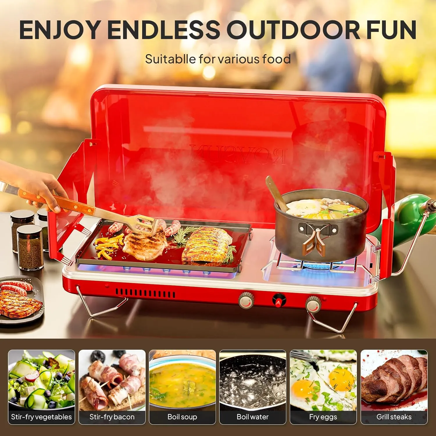 ROVSUN 2-in-1 Portable Camping Stove with Grill