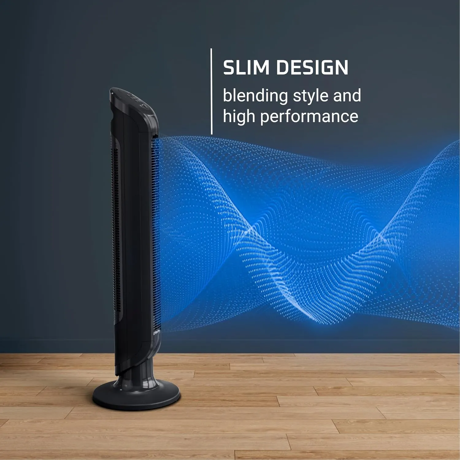 Rowenta, Tower Fan, Fresh 180° Oscillating Fan, Quiet Floor Fan for Bedroom, 3 Speeds, Powerful Cooling 40 Inch Standing Fan, Black, Indoor, VU6661