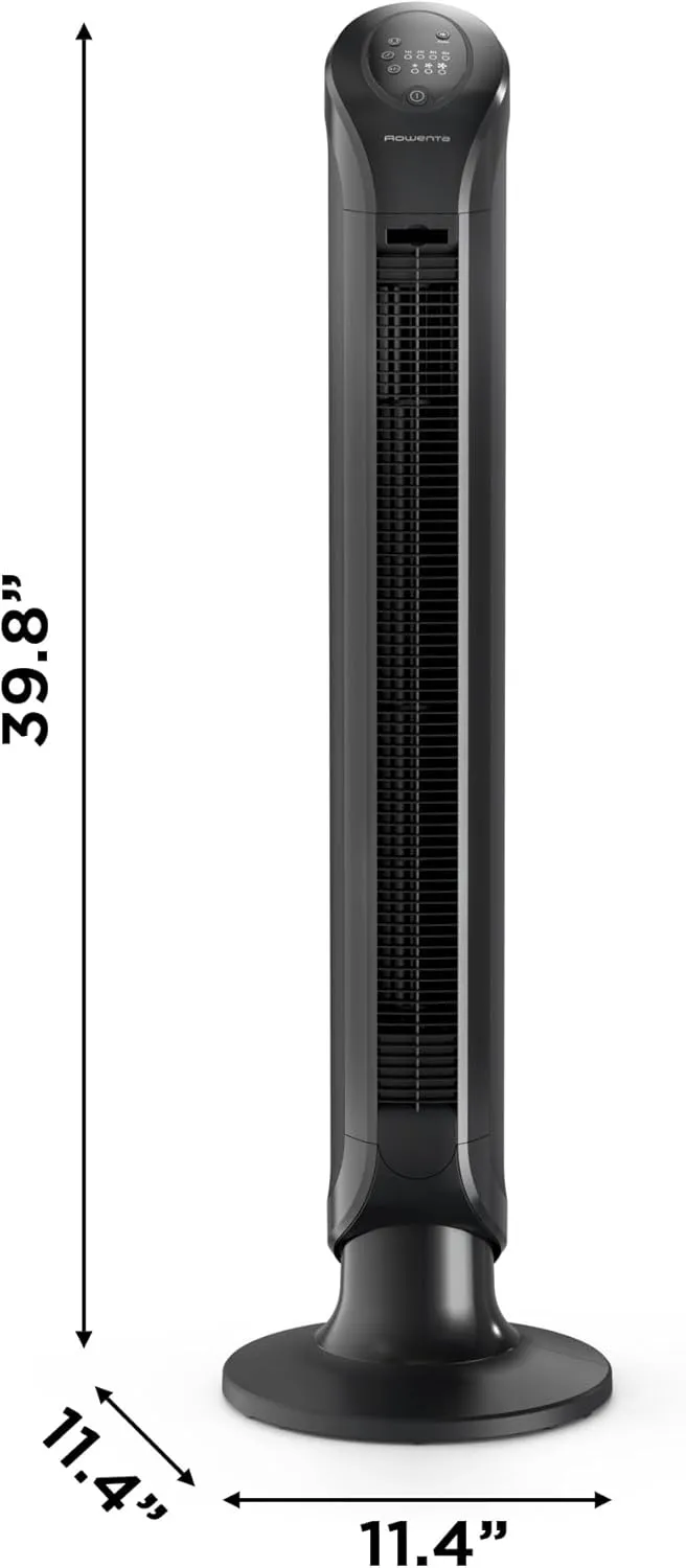 Rowenta, Tower Fan, Fresh 180° Oscillating Fan, Quiet Floor Fan for Bedroom, 3 Speeds, Powerful Cooling 40 Inch Standing Fan, Black, Indoor, VU6661