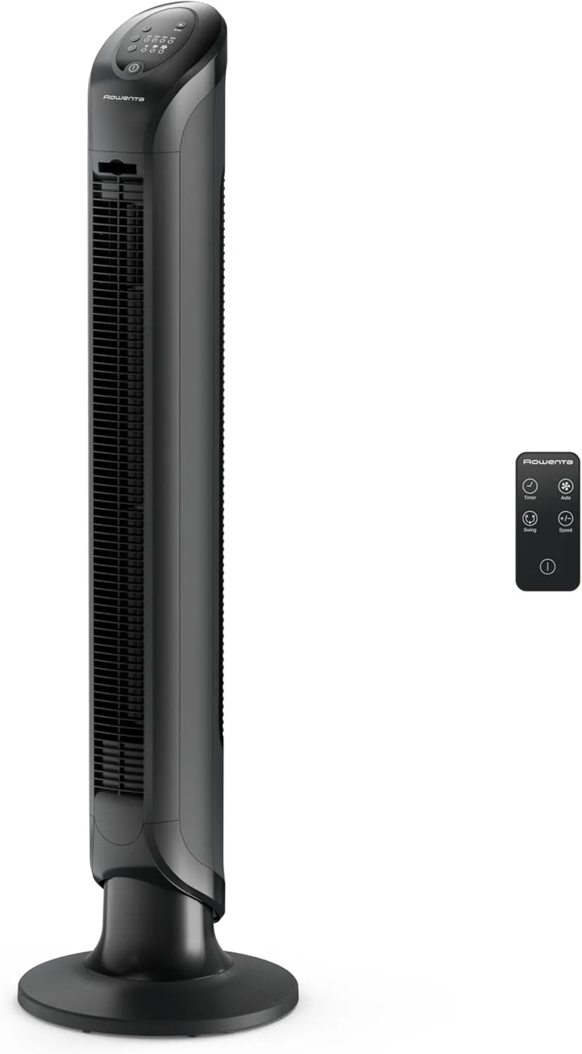 Rowenta, Tower Fan, Fresh 180° Oscillating Fan, Quiet Floor Fan for Bedroom, 3 Speeds, Powerful Cooling 40 Inch Standing Fan, Black, Indoor, VU6661