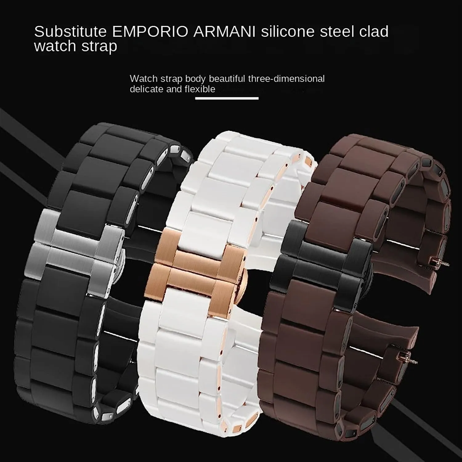 Rubber Clad Steel Strap For Armani AR5905|5906|5920|5919|5859 20mm 23mm Wrist Watch Accessories Bracelet