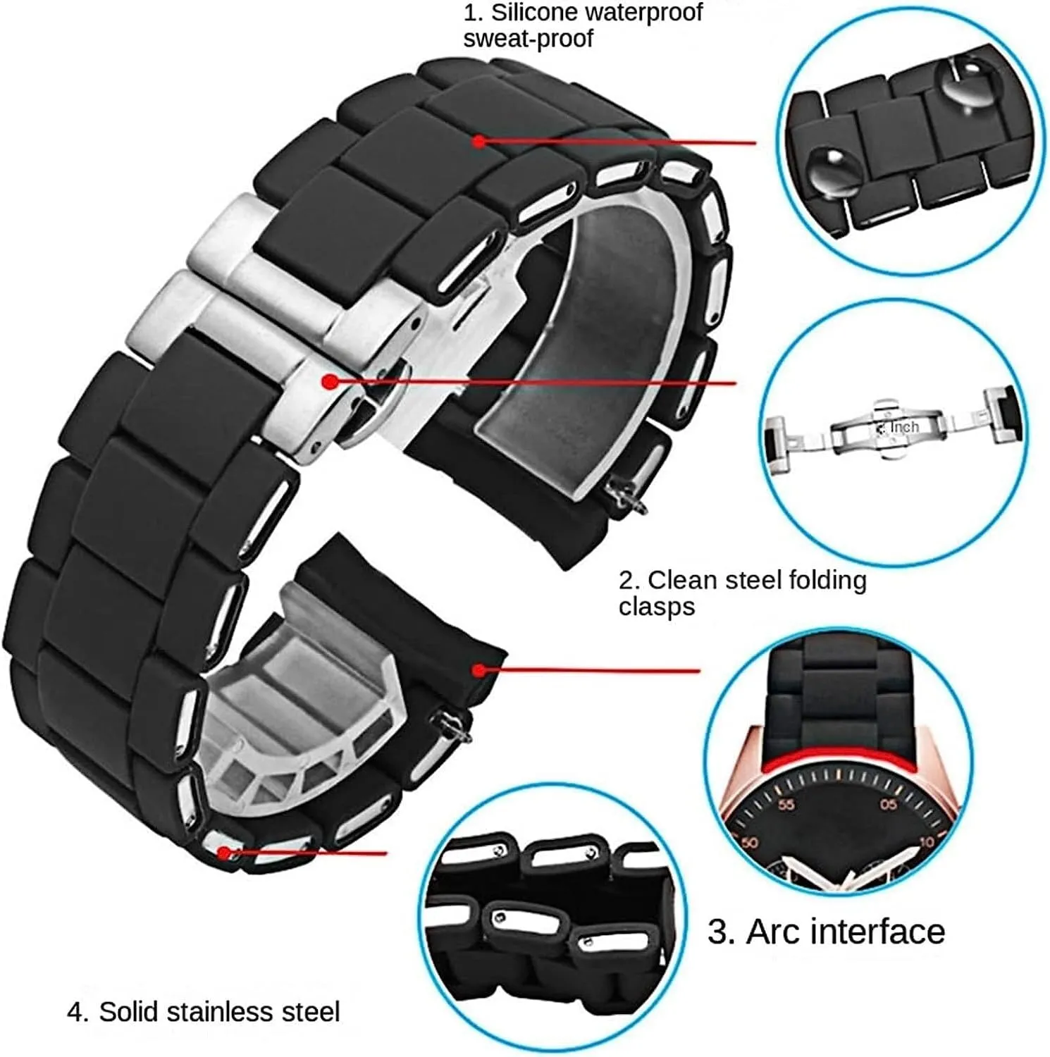 Rubber Clad Steel Strap For Armani AR5905|5906|5920|5919|5859 20mm 23mm Wrist Watch Accessories Bracelet