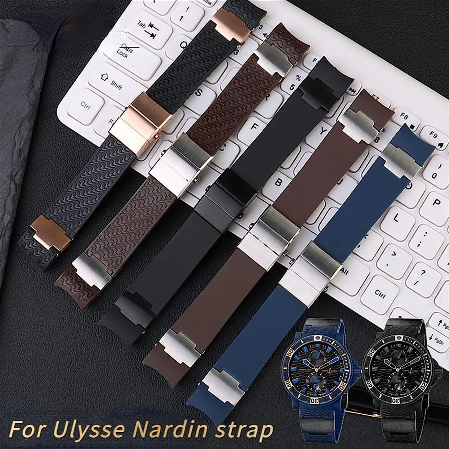 Rubber Watch Band For Ulysse Nardin 263 DIVER Curved End strap Waterproof Bracelets