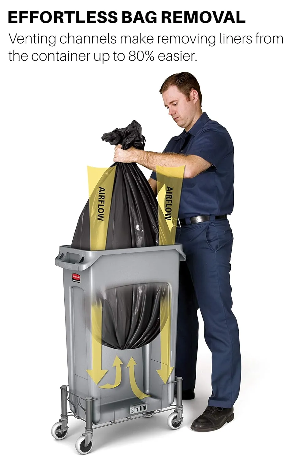 Rubbermaid Commercial Products Slim Jim Plastic Rectangular Trash/Garbage Can with Venting Channels, 23 Gallon, Gray