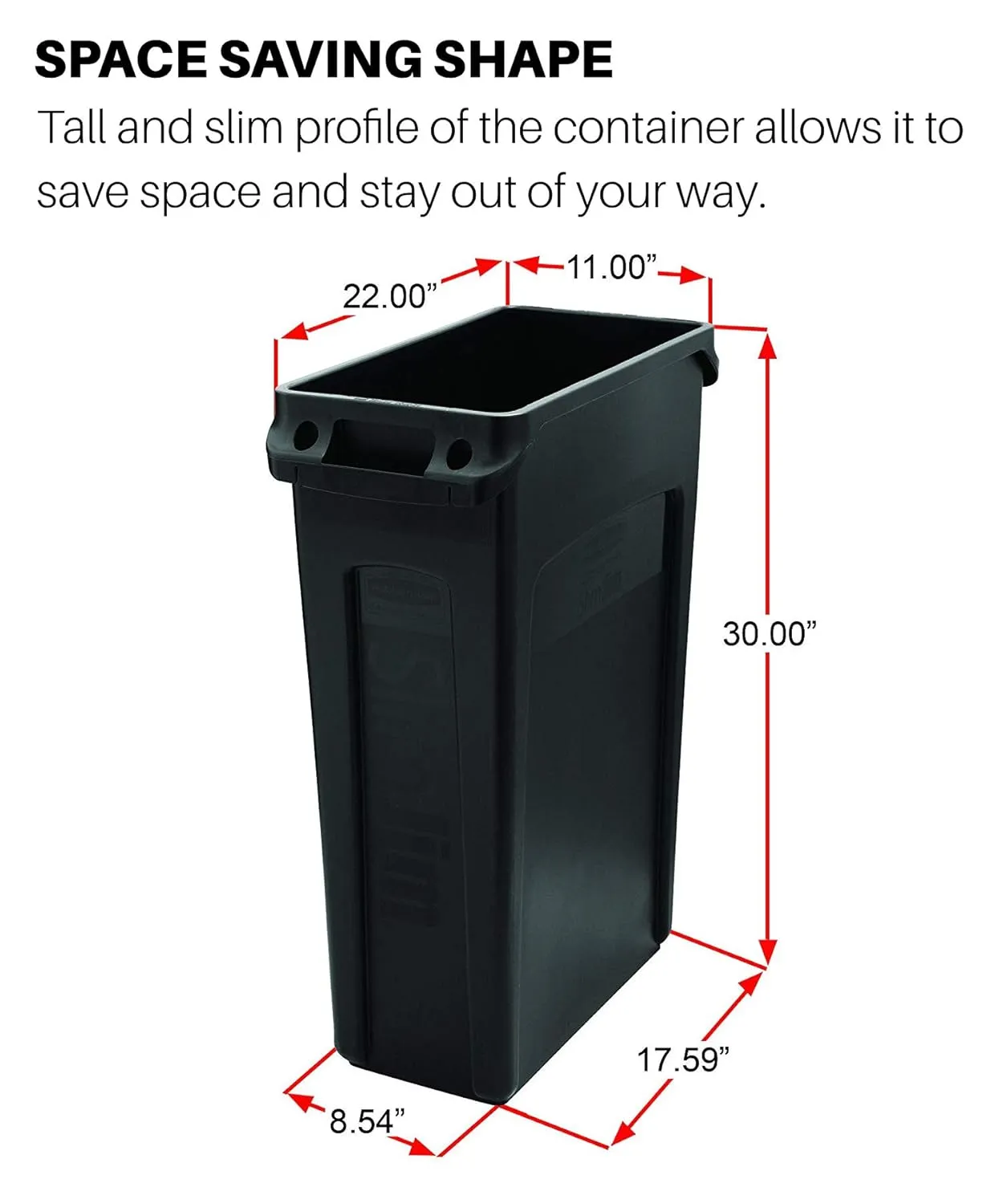Rubbermaid Commercial Products Slim Jim Plastic Rectangular Trash/Garbage Can with Venting Channels, 23 Gallon, Gray