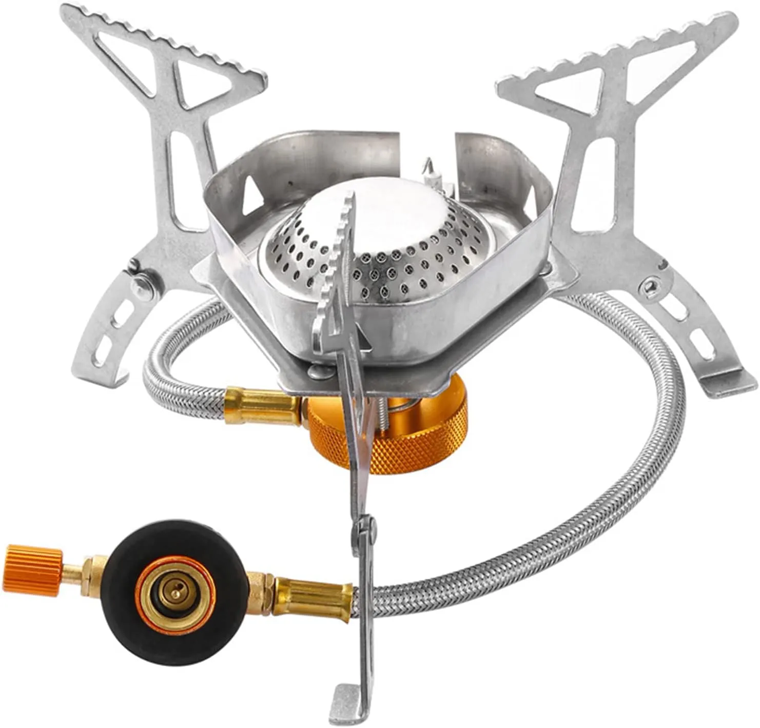 SaferCCTV 3000W Windproof Camping Stove Backpacking Stove Mini Portable Outdoor Gas Split Burner, Butane Stove for Camping Hiking Cooking, with Stove Adapter, Plastic Storage Box
