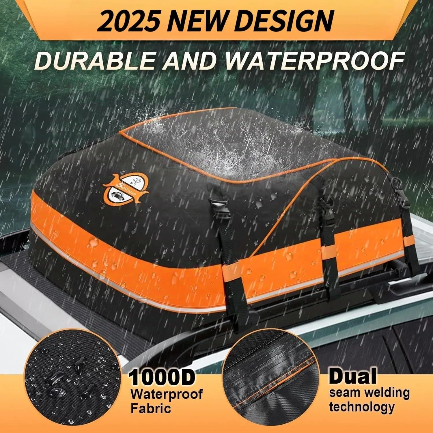Sailnovo Car Rooftop Cargo Carrier Roof Bag, 20 Cubic Feet Waterproof Car Rooftop Cargo Carrier Bag Fit Car with Without Roof Rack - Car Top Carrier with Tie-Down Strap, Safety Hook