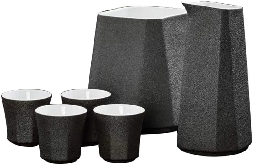 Sake Set, Saki Cups，Crafts Cup Ceramic Sake Set，Sake Set Japanese with Storage Bag Sake Cup Set Traditional Porcelain Pottery Ceramic Cups Crafts Wine Glasses,6pce Set (Size : 6pce
