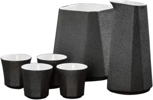Sake Set, Saki Cups，Crafts Cup Ceramic Sake Set，Sake Set Japanese with Storage Bag Sake Cup Set Traditional Porcelain Pottery Ceramic Cups Crafts Wine Glasses,6pce Set (Size : 6pce