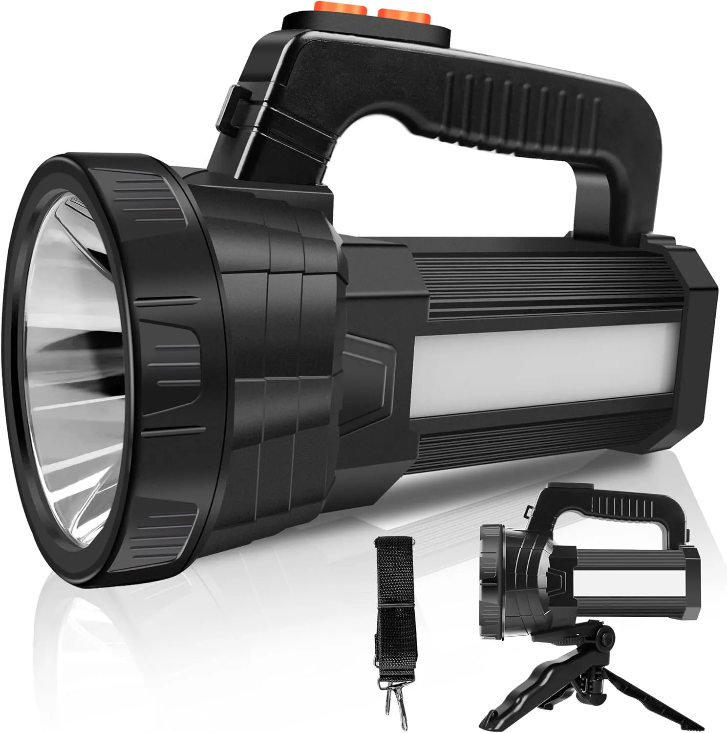 Samyoung Rechargeable Spotlight with 6 Lights Modes, 10000 Lumen Super Bright LED Flashlight, IP65 Waterproof Handheld Spotlight 10000mAh Long Lasting Large Flashlight Searchlight and Flood Camping