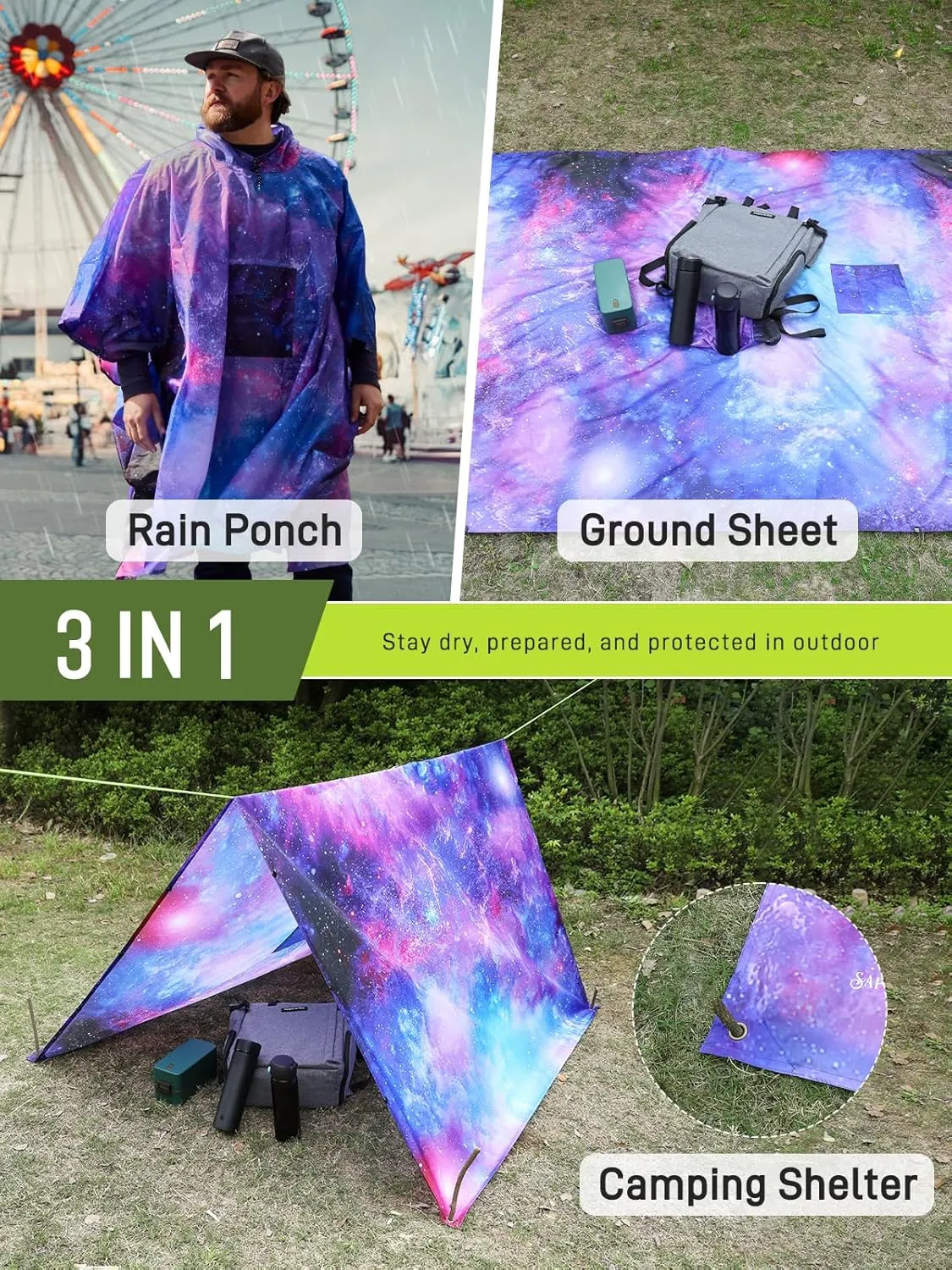 SaphiRose Extra Thick Hooded Rain Poncho Double Layer Waterproof Raincoat Jacket for Men Women Adults