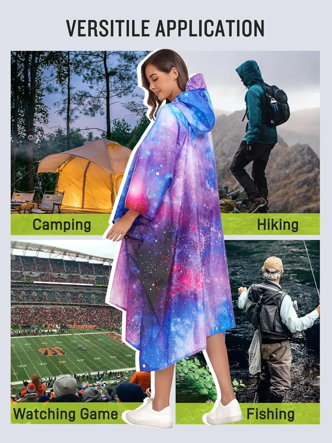 SaphiRose Extra Thick Hooded Rain Poncho Double Layer Waterproof Raincoat Jacket for Men Women Adults