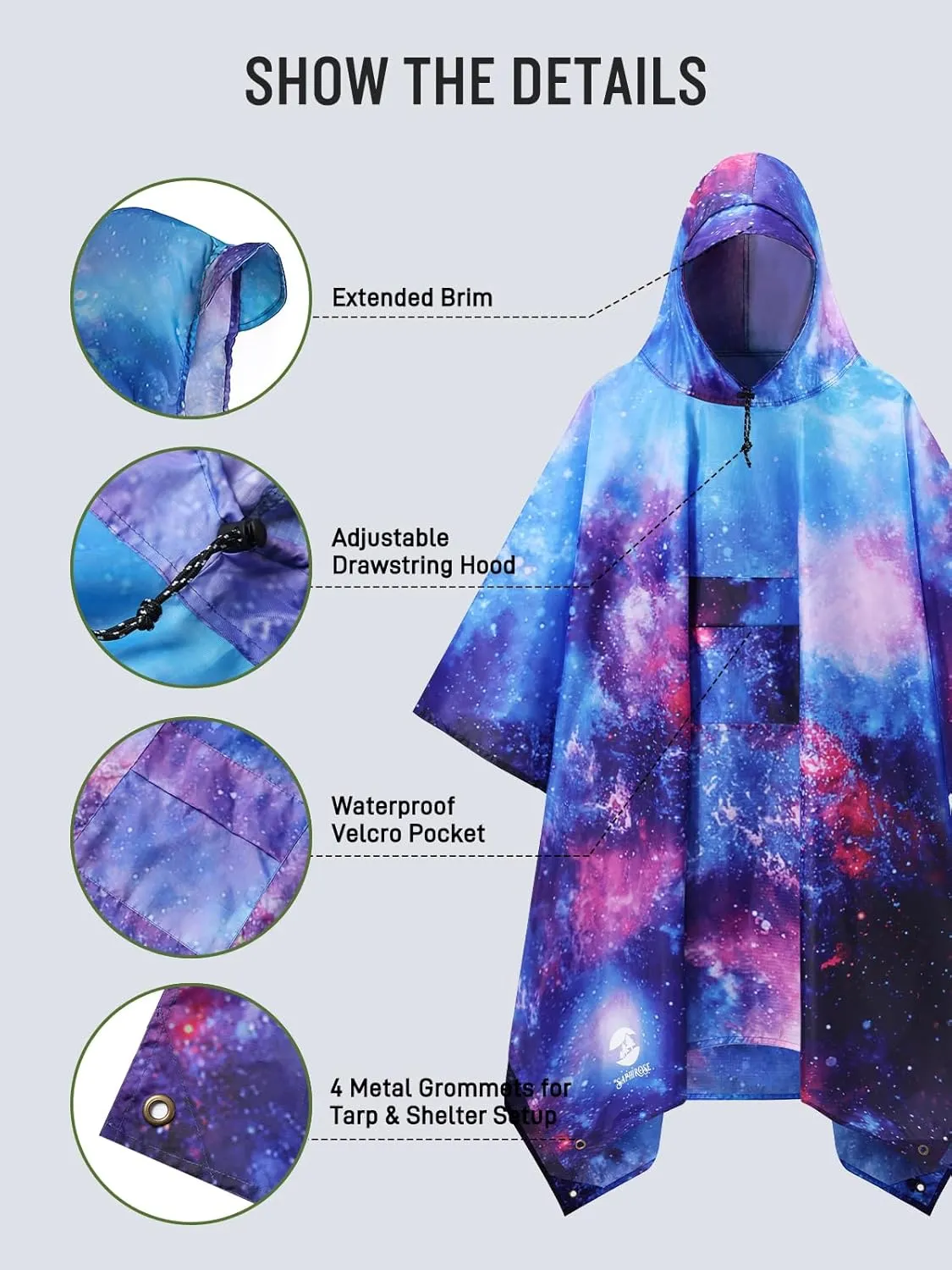 SaphiRose Extra Thick Hooded Rain Poncho Double Layer Waterproof Raincoat Jacket for Men Women Adults