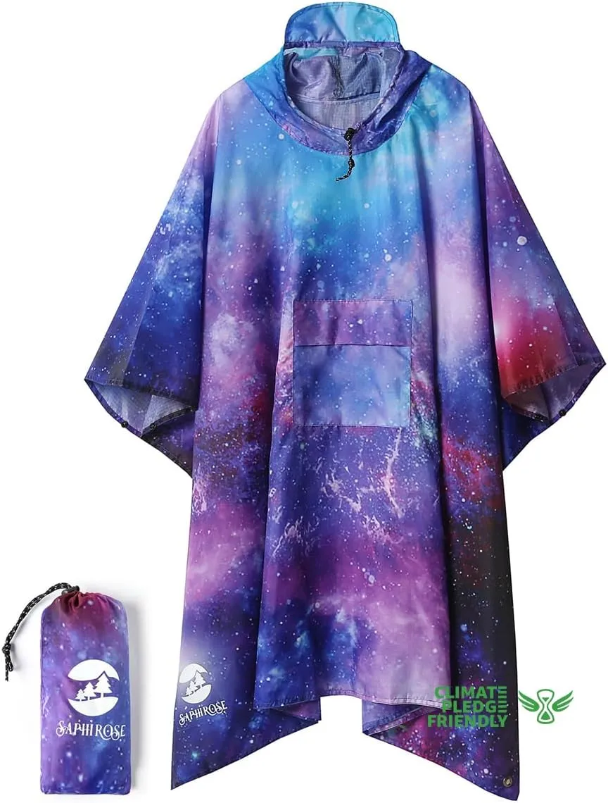 SaphiRose Extra Thick Hooded Rain Poncho Double Layer Waterproof Raincoat Jacket for Men Women Adults