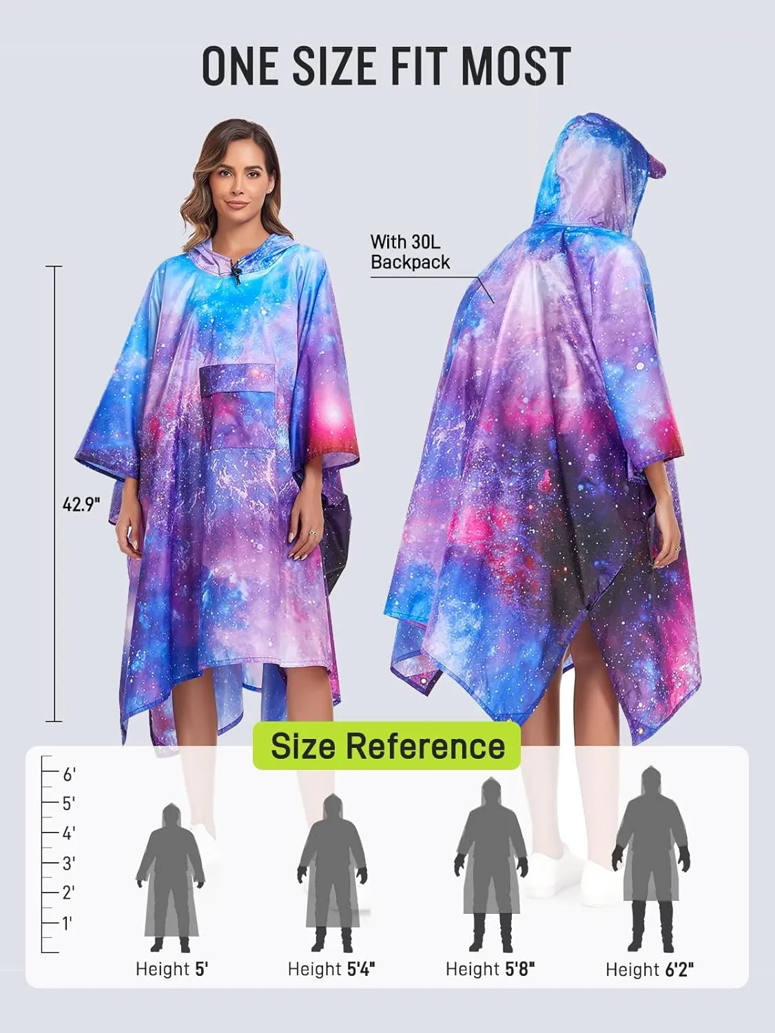 SaphiRose Extra Thick Hooded Rain Poncho Double Layer Waterproof Raincoat Jacket for Men Women Adults