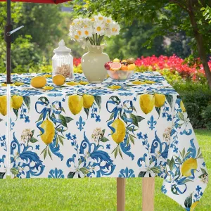 SASTYBALE Lemon Outdoor Tablecloth with Umbrella Hole and Zipper Rectangle 60x102 Inch Stain Resistant Lemons Zippered Table Cloth, Vintage Table Cover for Summer/Picnic/Patio/Banquet/Camping, Blue
