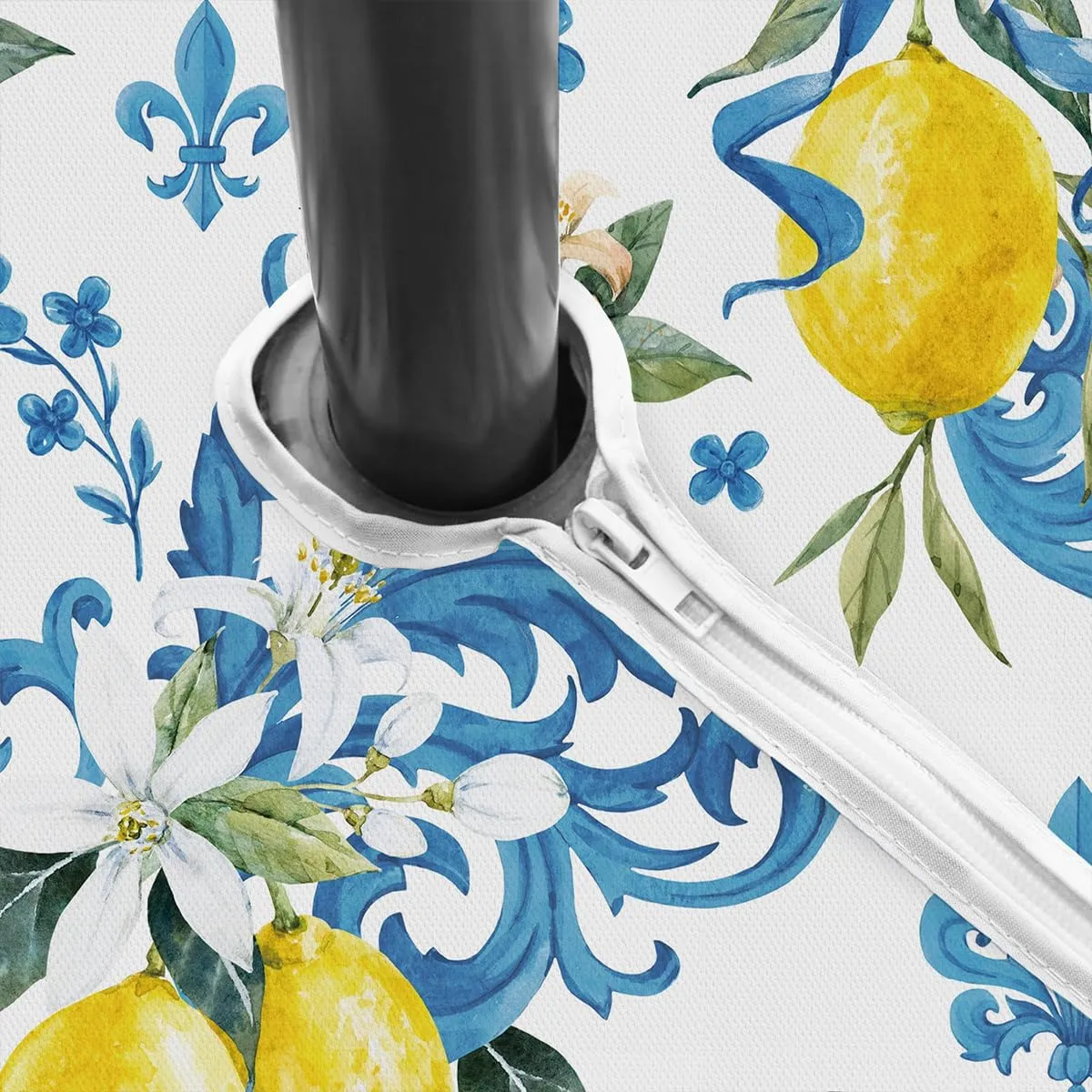 SASTYBALE Lemon Outdoor Tablecloth with Umbrella Hole and Zipper Rectangle 60x102 Inch Stain Resistant Lemons Zippered Table Cloth, Vintage Table Cover for Summer/Picnic/Patio/Banquet/Camping, Blue