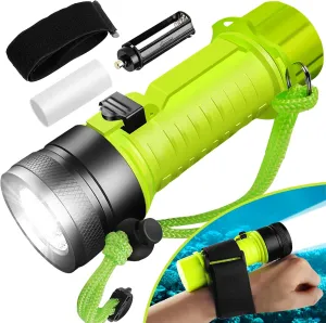 Scuba Diving Flashlight Dive Torch High Lumen Rechargeable Dive Light, 3 Modes Underwater Light IPX8 Waterproof Flashlight, for Under Water Deep Sea Cave