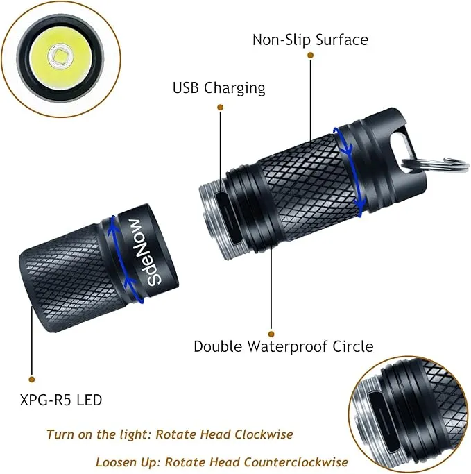 SdeNow Mini Flashlight Keychain with Micro USB Rechargeable Tiny Flashlight Brightness can Achieve up to 200 lumens for EDC Torch