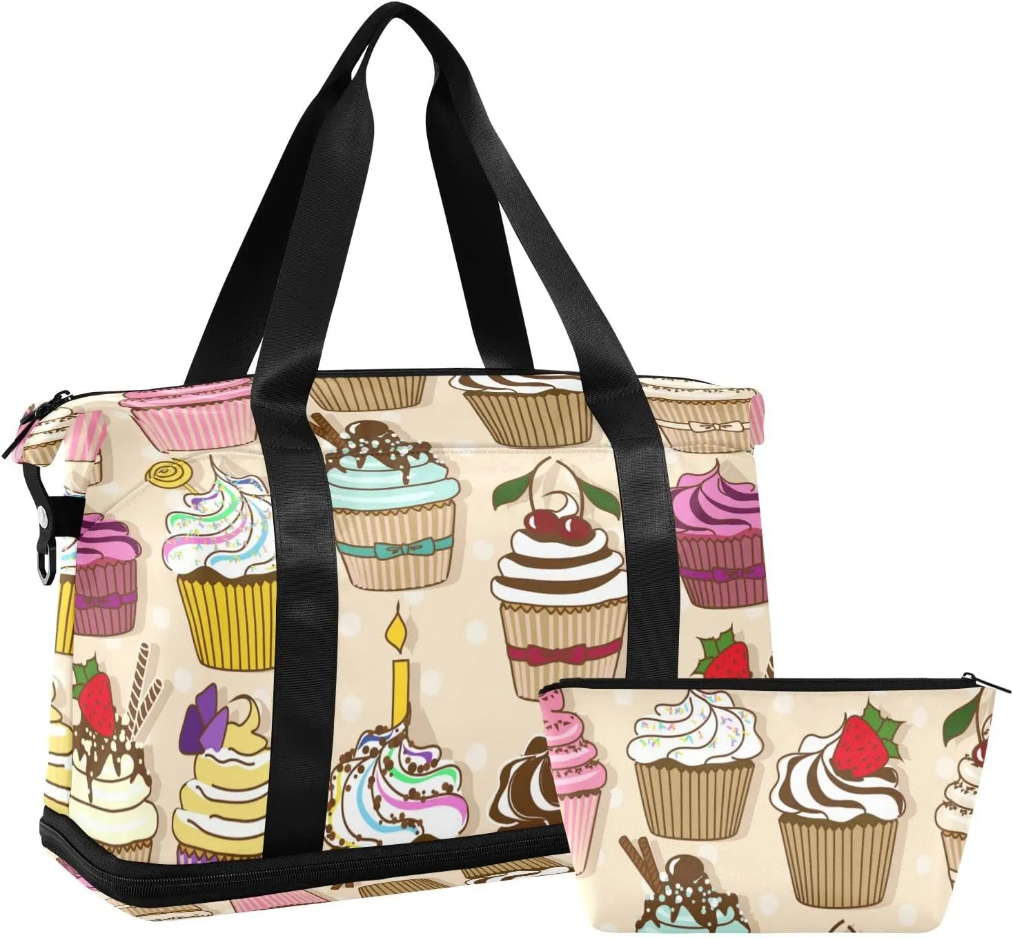Set of Isolated Icons of Colorful Cupcakes Foldable Travel Bag, Camping Luggage bag, Portable Gym Bag, Sports Bag, Toiletry Bag with Handles Adjustable Shoulder Strap