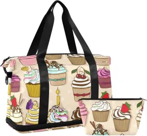 Set of Isolated Icons of Colorful Cupcakes Foldable Travel Bag, Camping Luggage bag, Portable Gym Bag, Sports Bag, Toiletry Bag with Handles Adjustable Shoulder Strap