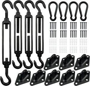 Shade Sail Hardware Kit 6 Inch - 304 Stainless Steel Sun Shade Hardware for Triangle/Rectangle Outdoor Sun Shade Sail, Black, 80 Pcs