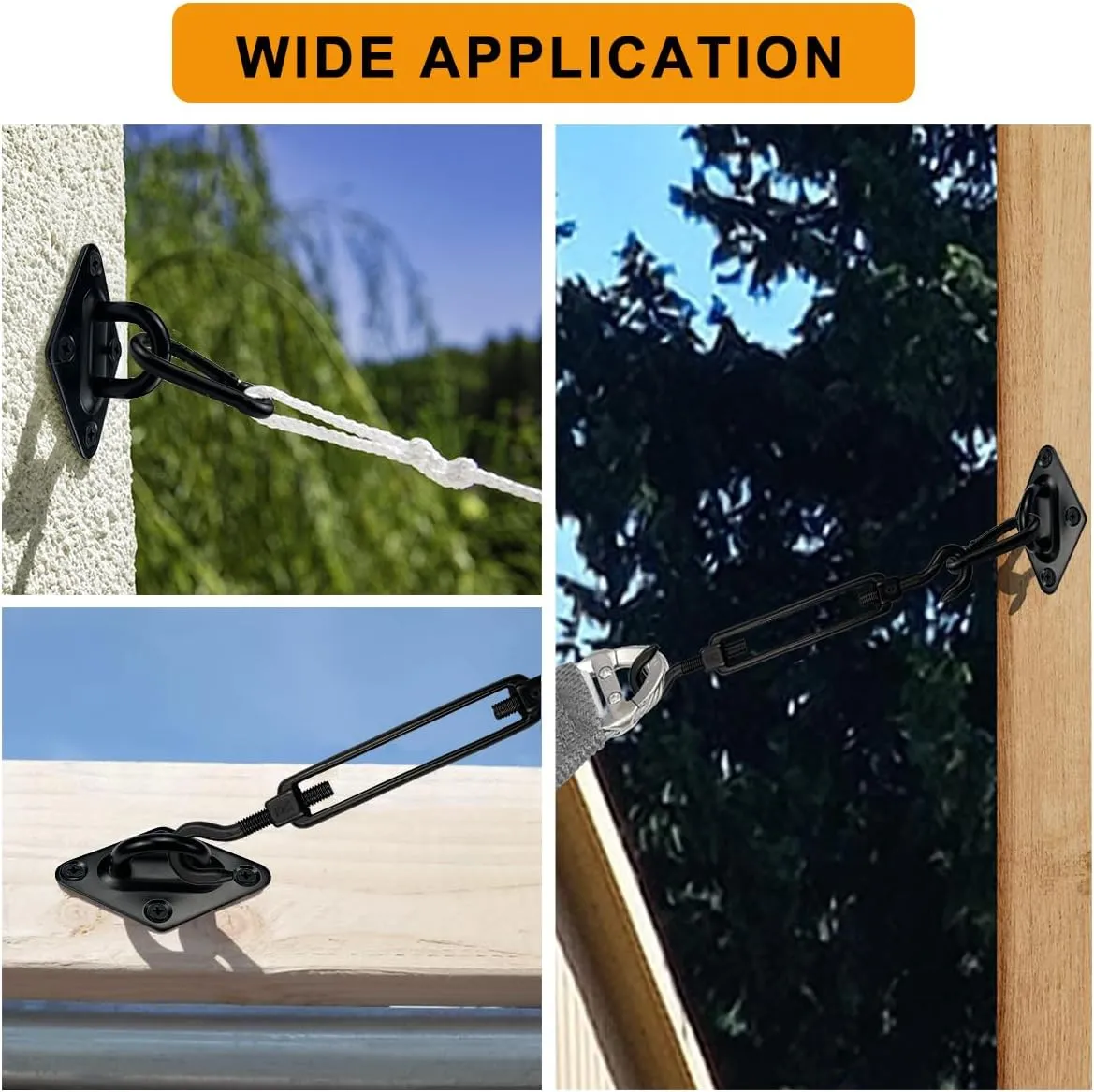 Shade Sail Hardware Kit 6 Inch - 304 Stainless Steel Sun Shade Hardware for Triangle/Rectangle Outdoor Sun Shade Sail, Black, 80 Pcs