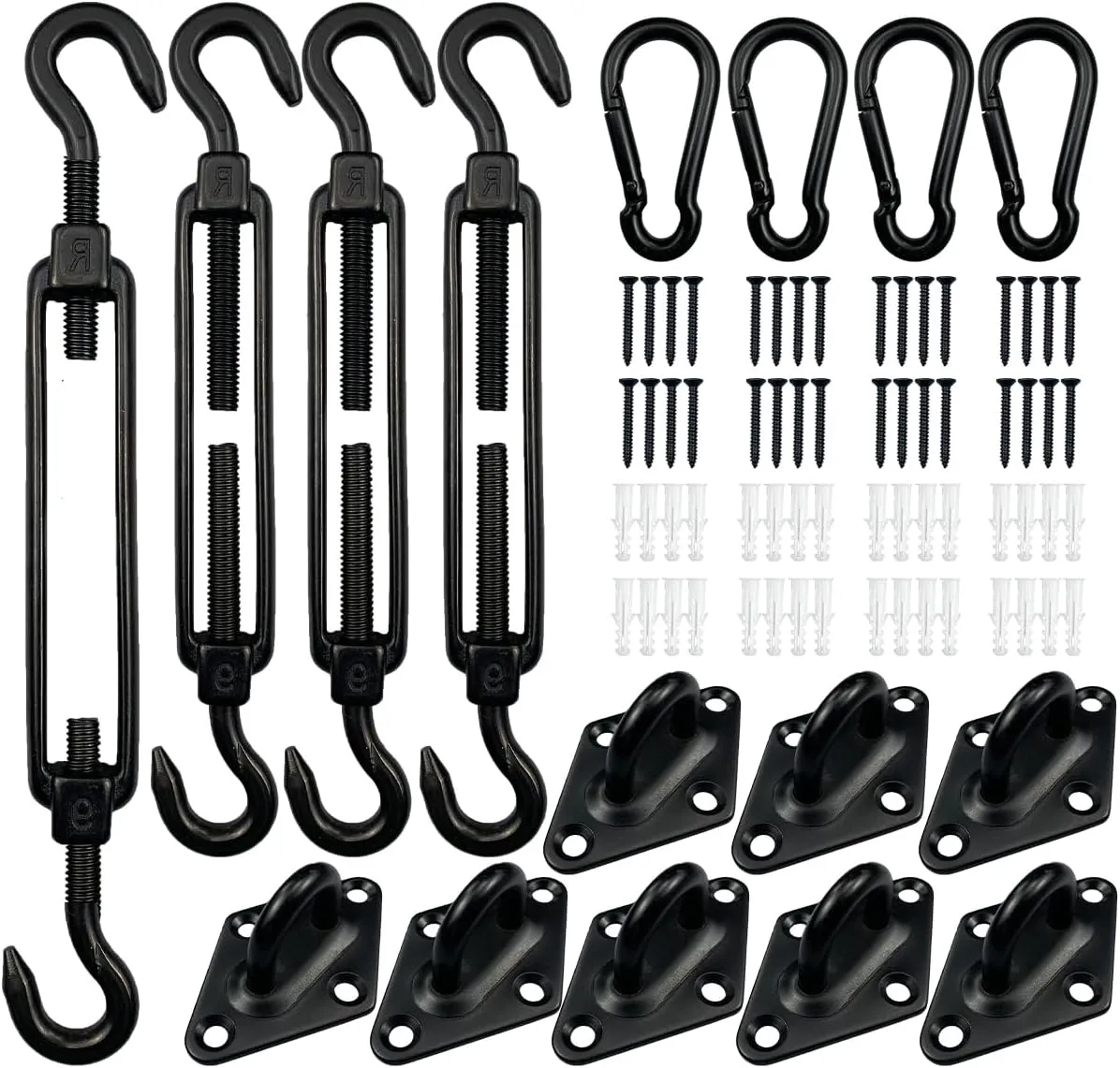 Shade Sail Hardware Kit 6 Inch - 304 Stainless Steel Sun Shade Hardware for Triangle/Rectangle Outdoor Sun Shade Sail, Black, 80 Pcs