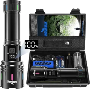 Shadowhawk Flashlights High Lumens Rechargeable, 2000 Lumens XHM90.2 Super Bright Flash Light LCD Digital Display LED Flashlight, Handheld High Powered Waterproof Flashlight for Camping Emergencies